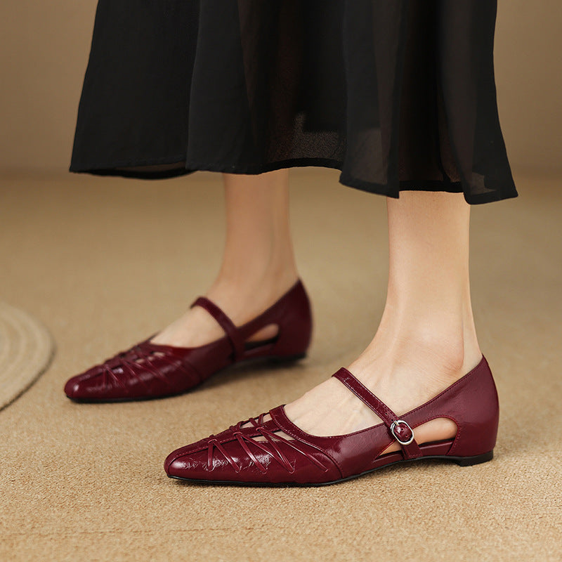 Quenby | Mary Jane Flat a Punta con Intagli a Reticolo