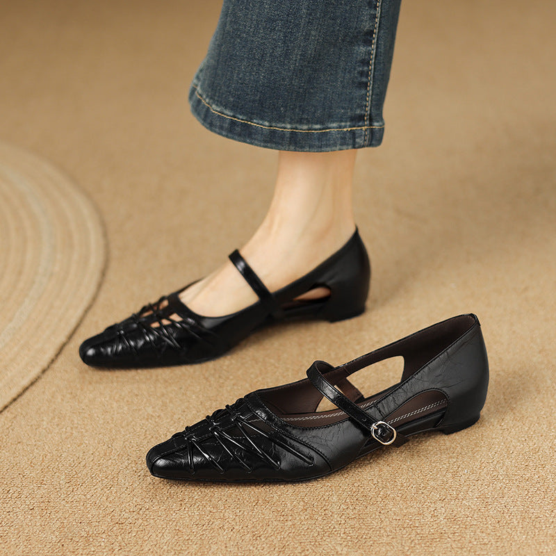Quenby | Mary Jane Flat a Punta con Intagli a Reticolo