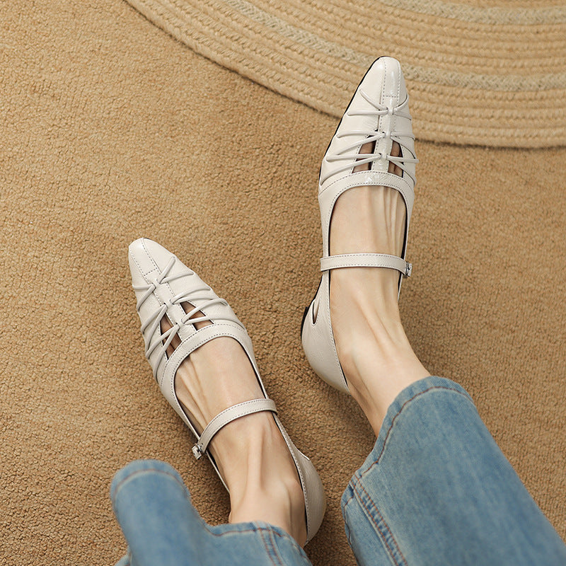 Quenby | Mary Jane Flat con Taglio a Reticolo Punta