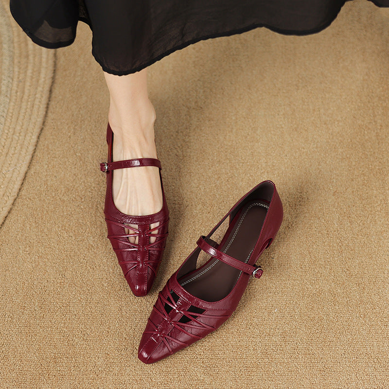 Quenby | Mary Jane Flat con Taglio a Reticolo Punta