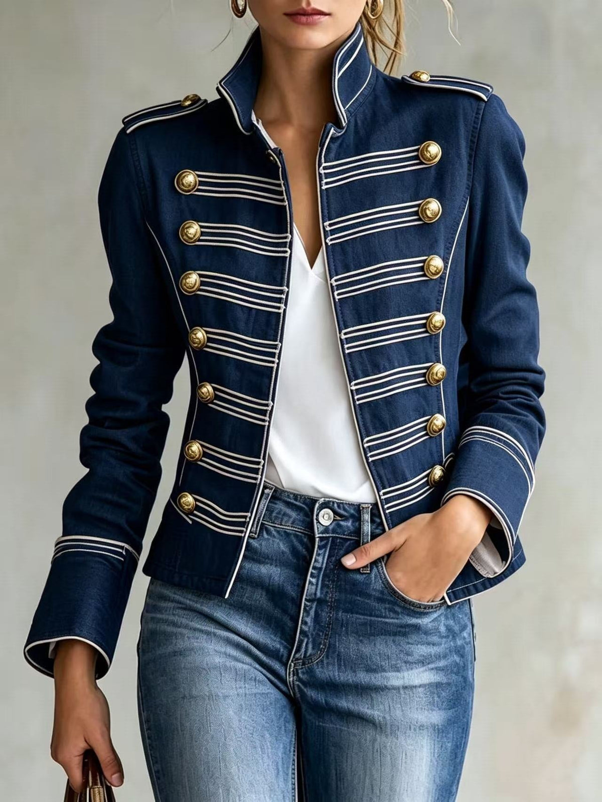 Martina | Giacca di jeans in stile militare con bottoni dorati