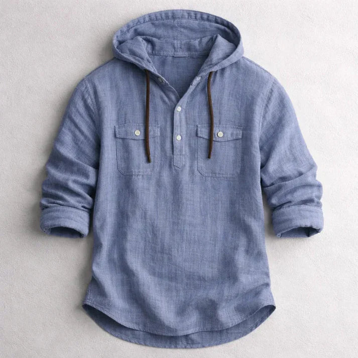 Camicia con cappuccio in cotone e lino