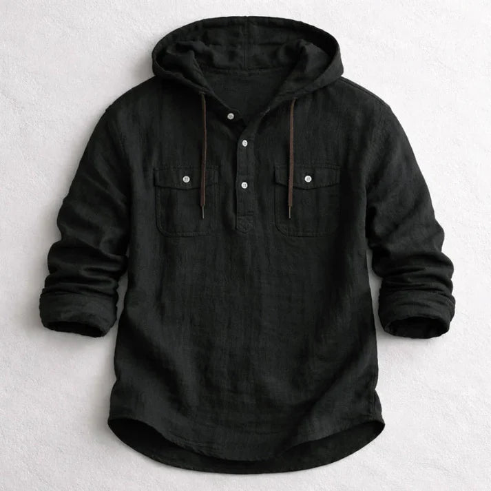 Camicia con cappuccio in cotone e lino