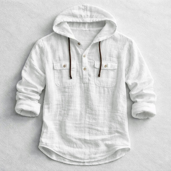 Camicia con cappuccio in cotone e lino