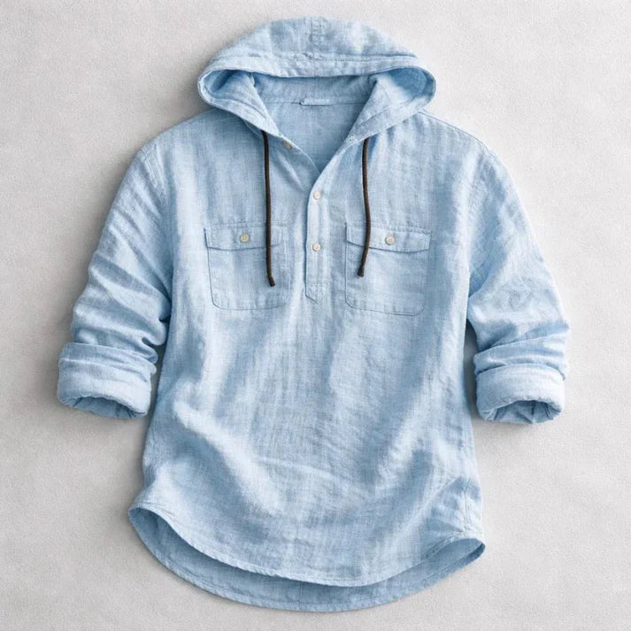Camicia con cappuccio in cotone e lino