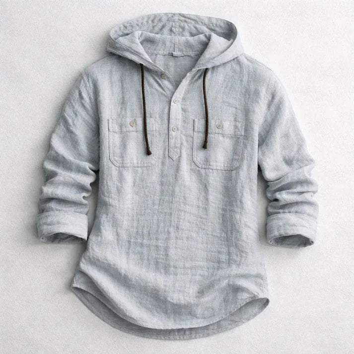 Camicia con cappuccio in cotone e lino