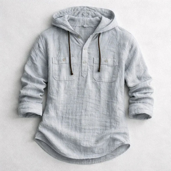Camicia con cappuccio in cotone e lino