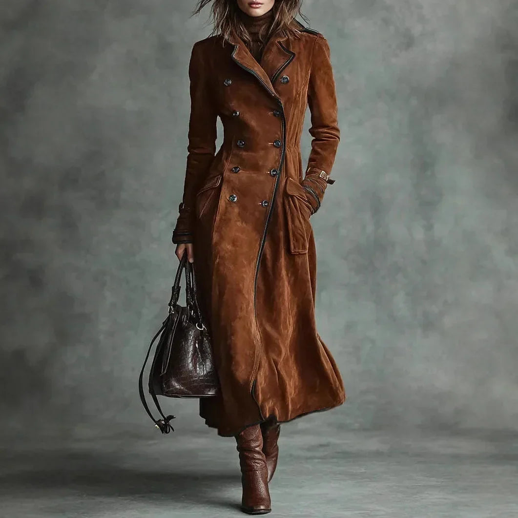 Georgina | Cappotto largo effetto camoscio con cintura
