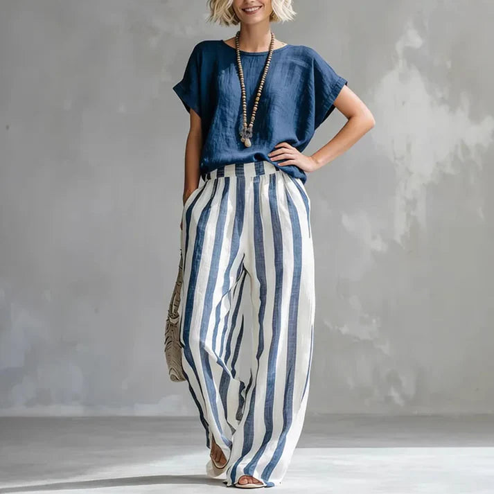 Riviera — Completo Top Ampio e Pantalone a Righe Vita Alta