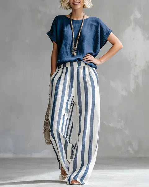 Riviera — Completo Top Ampio e Pantalone a Righe Vita Alta