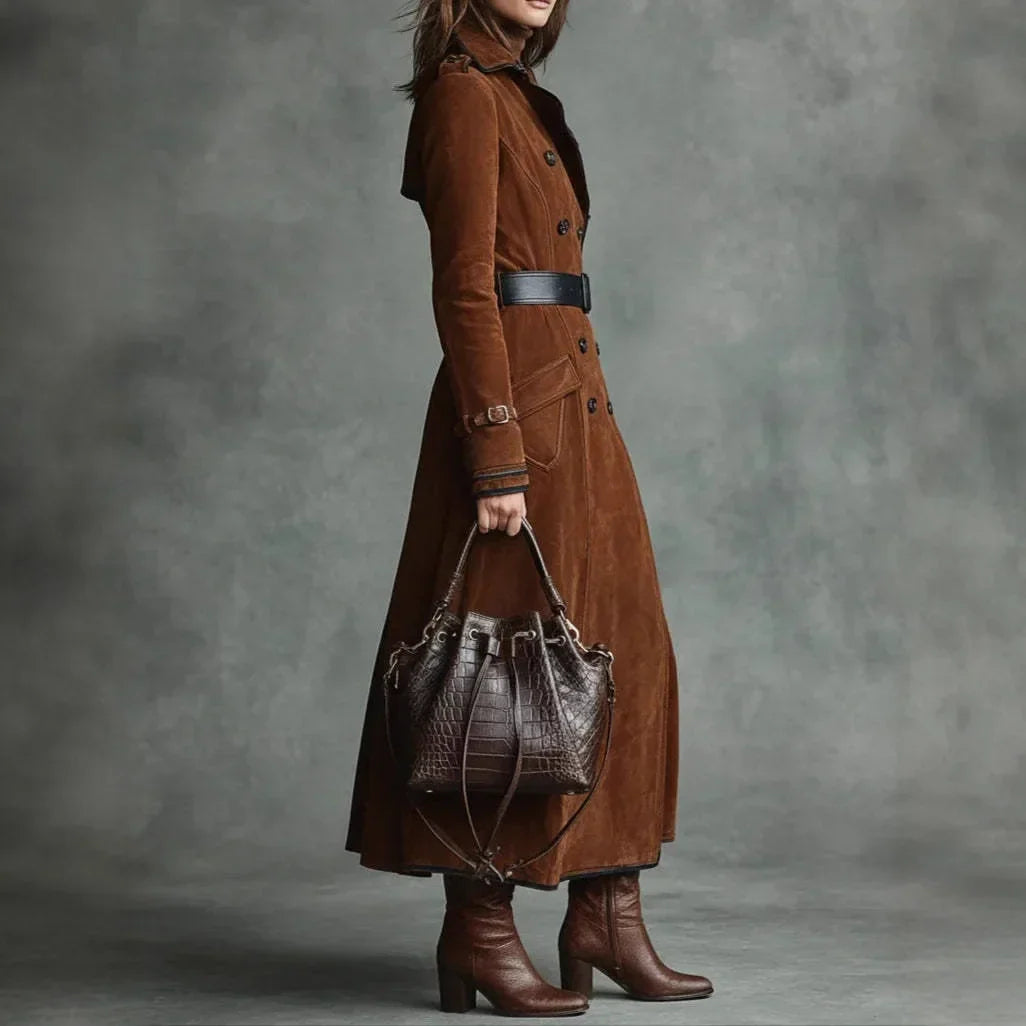 Georgina | Cappotto largo effetto camoscio con cintura