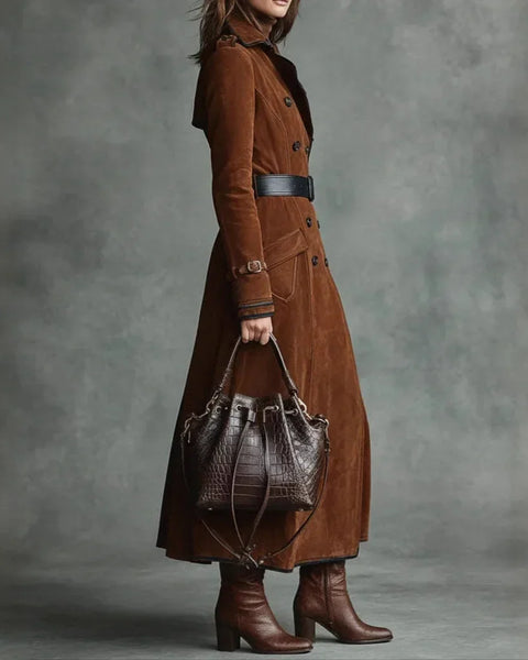 Georgina | Cappotto largo effetto camoscio con cintura
