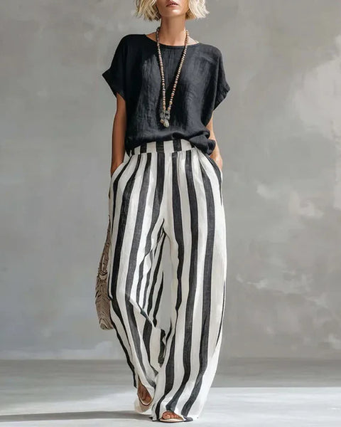 Riviera — Completo Top Ampio e Pantalone a Righe Vita Alta