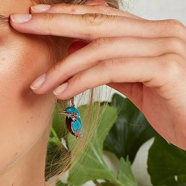 Orecchini smaltati a forma di colibrì blu