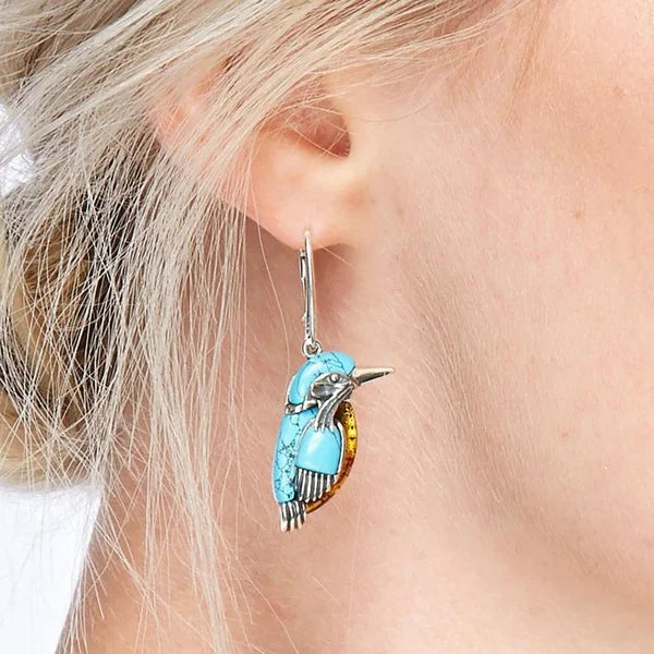 Orecchini smaltati a forma di colibrì blu