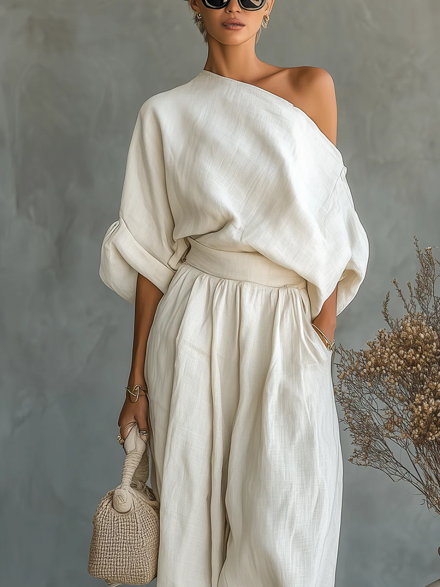 Ginevra | Outfit Fluido Drappeggiato a Spalla Unica