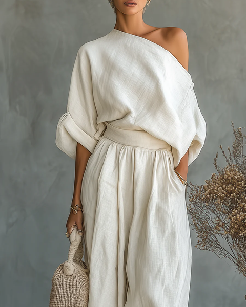 Ginevra | Outfit Fluido Drappeggiato a Spalla Unica