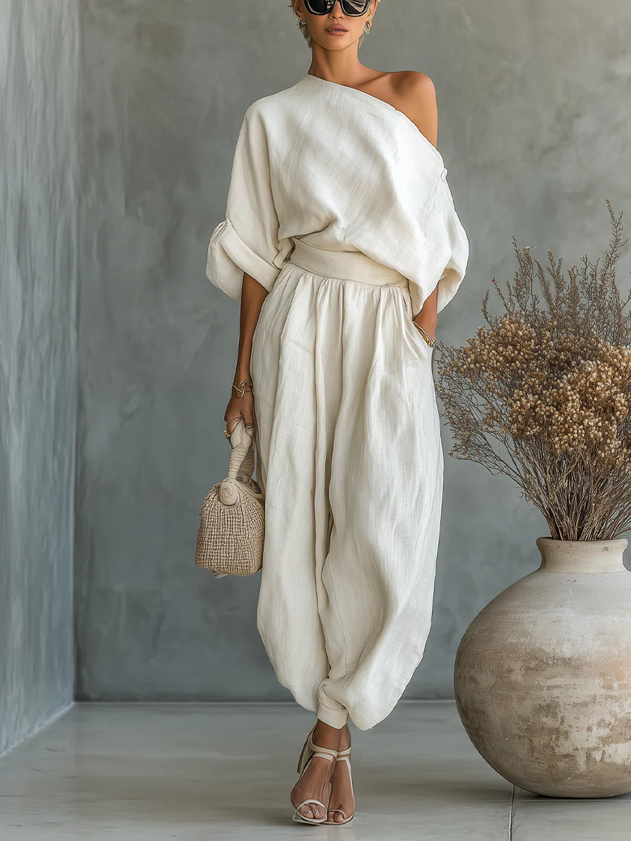 Ginevra | Outfit Fluido Drappeggiato a Spalla Unica