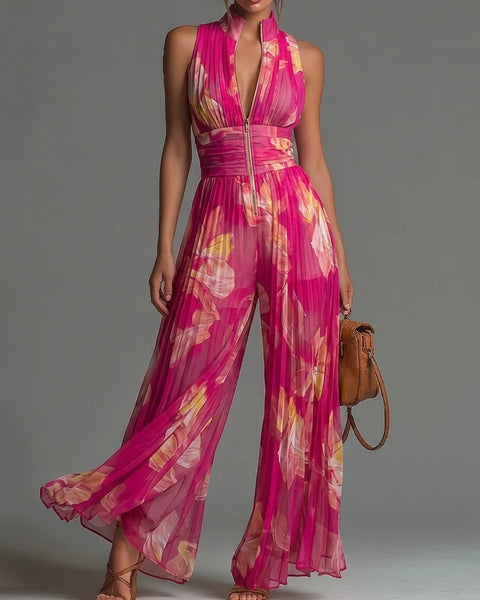 Fiamma — Tuta Intera in Chiffon Plissettato con Stampa Floreale