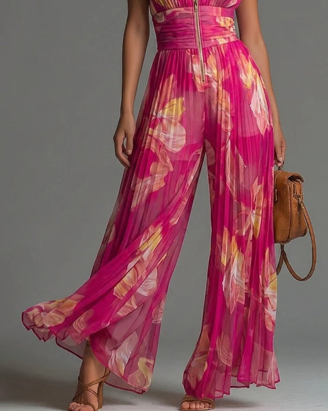 Fiamma — Tuta Intera in Chiffon Plissettato con Stampa Floreale
