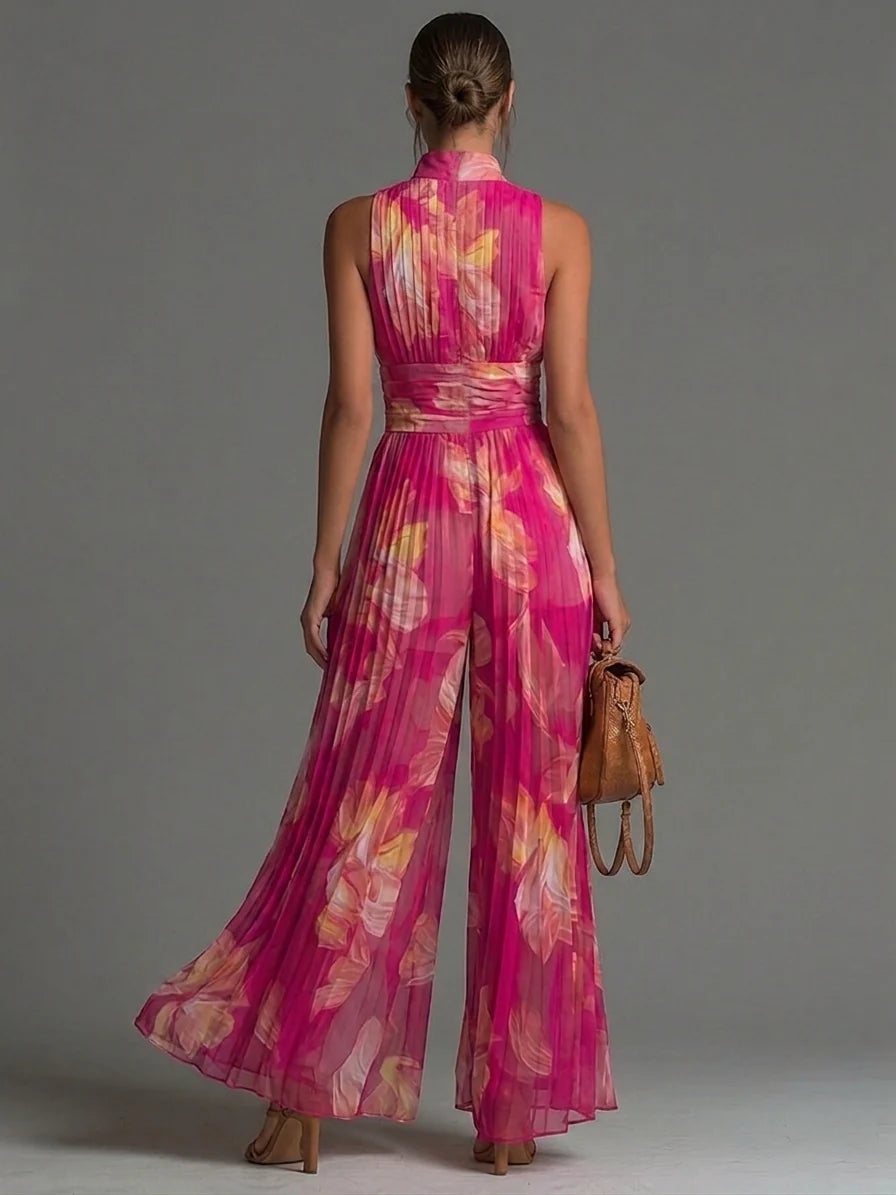 Fiamma — Tuta Intera in Chiffon Plissettato con Stampa Floreale