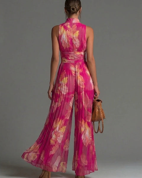 Fiamma — Tuta Intera in Chiffon Plissettato con Stampa Floreale