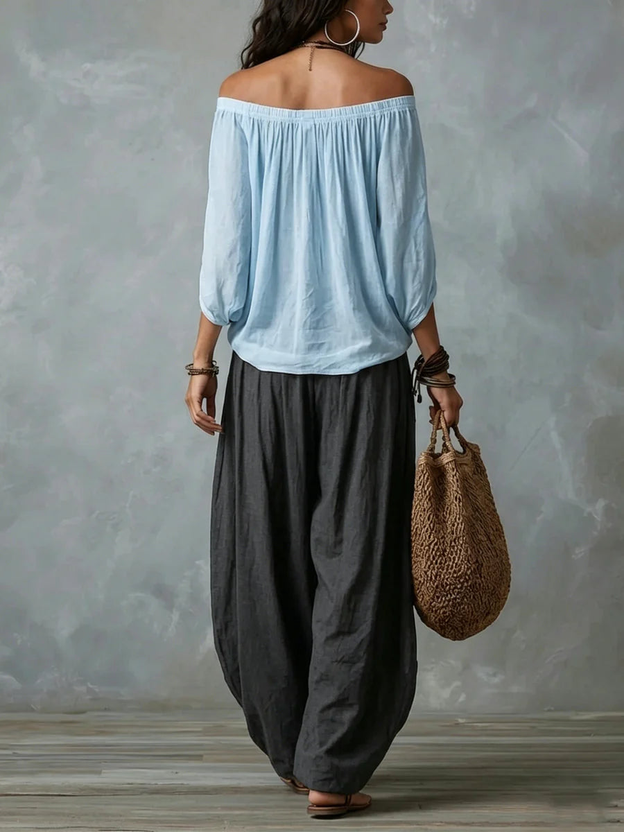 Aurora — Completo Top Asimmetrico e Pantalone Palazzo Ampio