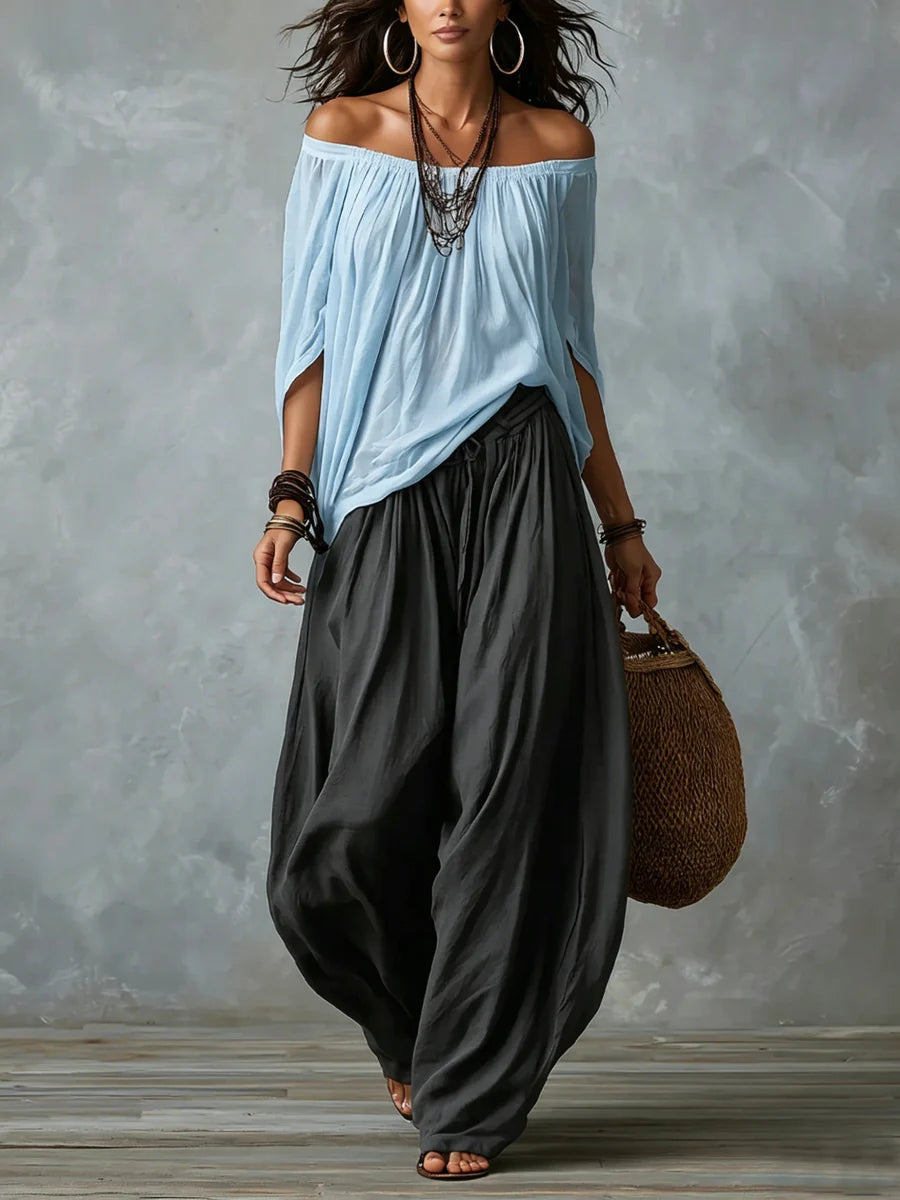 Aurora — Completo Top Asimmetrico e Pantalone Palazzo Ampio
