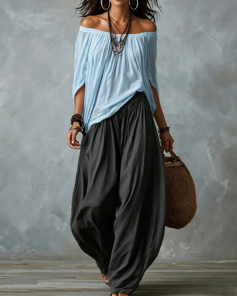 Aurora — Completo Top Asimmetrico e Pantalone Palazzo Ampio