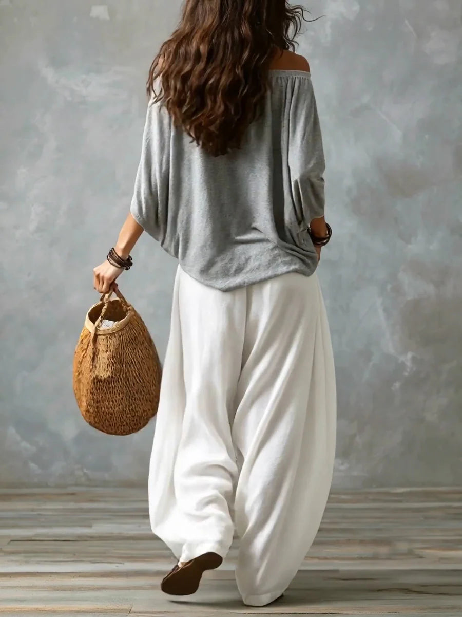 Aurora — Completo Top Asimmetrico e Pantalone Palazzo Ampio