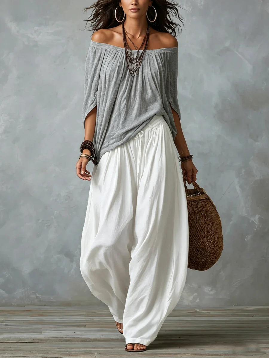 Aurora — Completo Top Asimmetrico e Pantalone Palazzo Ampio