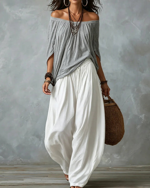 Aurora — Completo Top Asimmetrico e Pantalone Palazzo Ampio