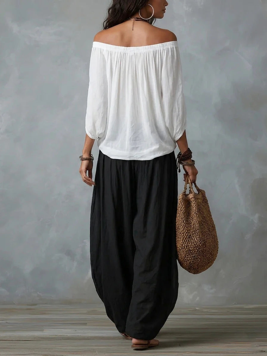 Aurora — Completo Top Asimmetrico e Pantalone Palazzo Ampio
