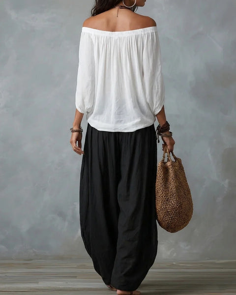 Aurora — Completo Top Asimmetrico e Pantalone Palazzo Ampio