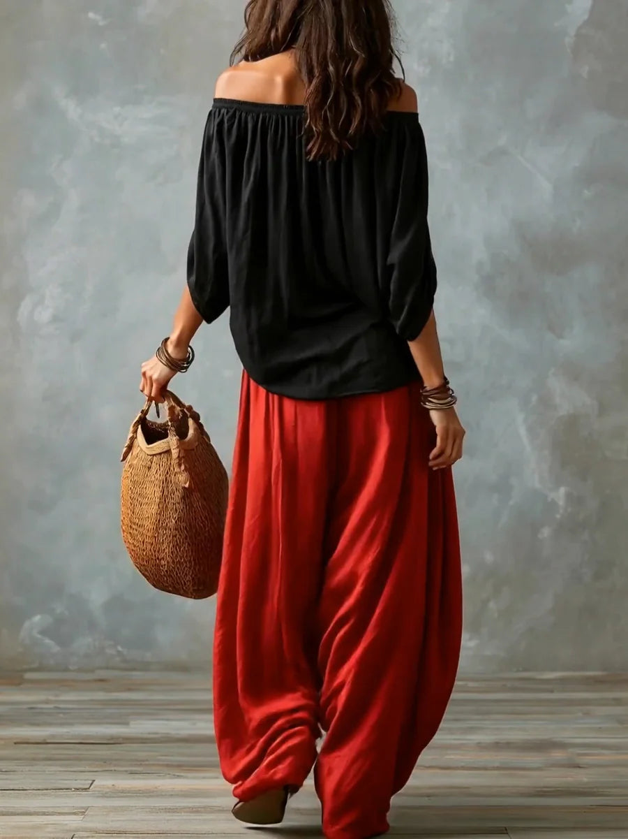 Aurora — Completo Top Asimmetrico e Pantalone Palazzo Ampio
