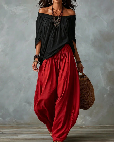 Aurora — Completo Top Asimmetrico e Pantalone Palazzo Ampio