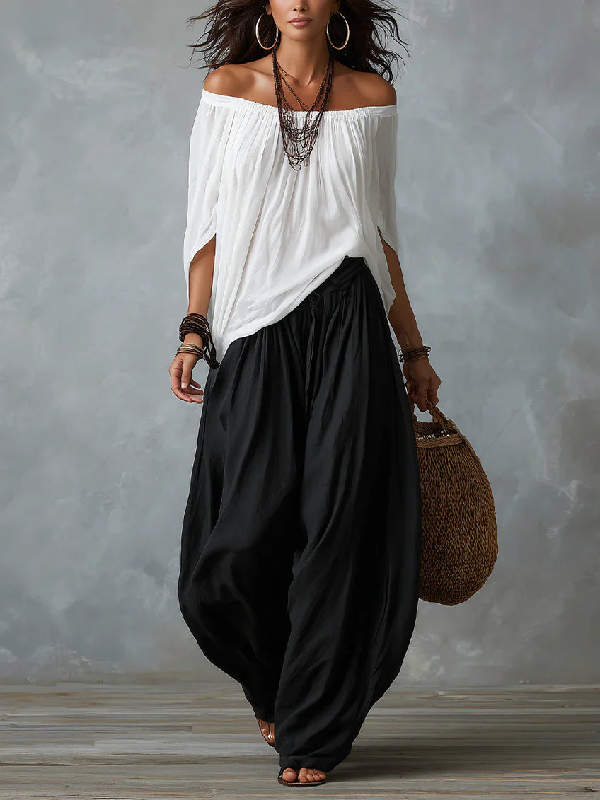 Aurora — Completo Top Asimmetrico e Pantalone Palazzo Ampio