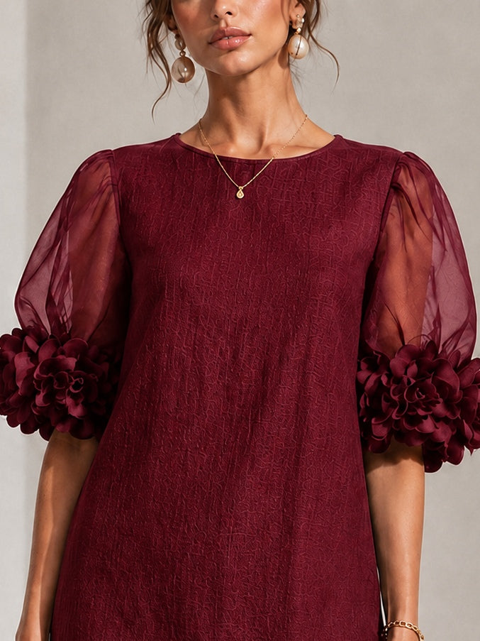 Philippa | Mini Abito con Maniche a Volant e Cuffie Floreali