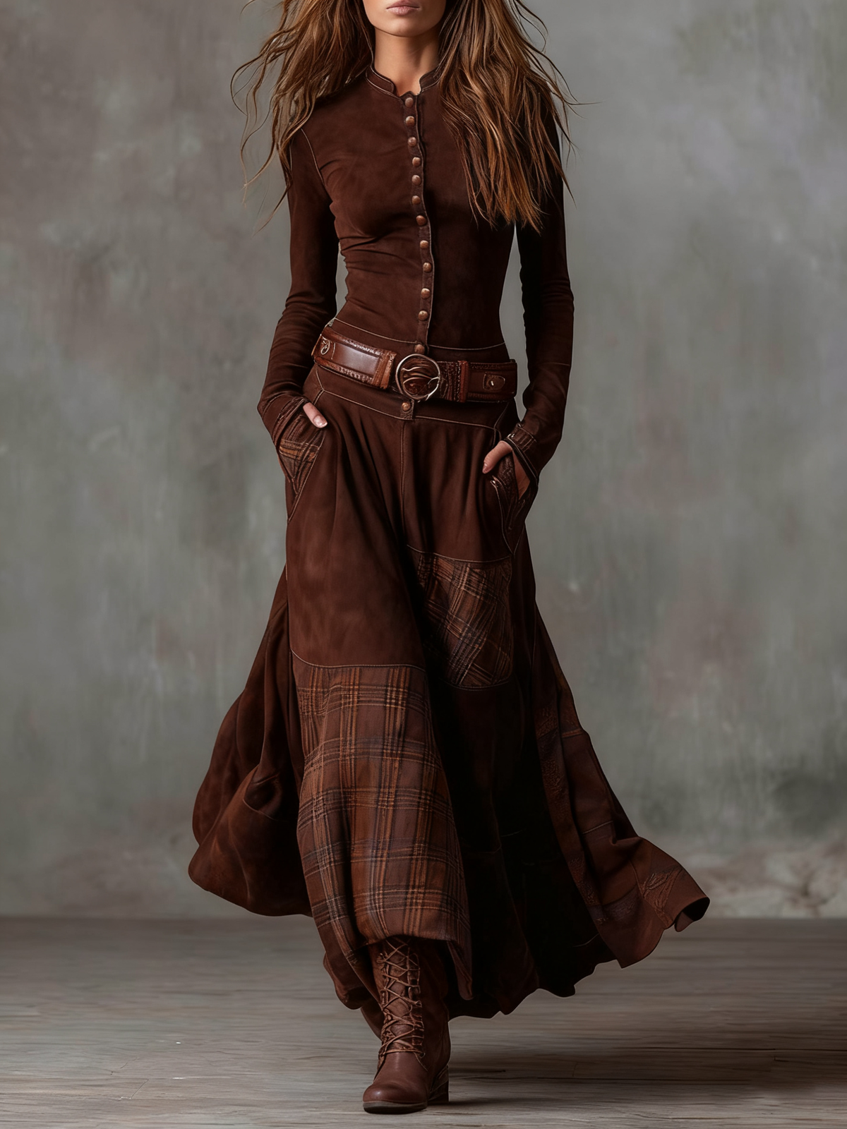 HELENA IVY | ABITO MAXI IN SUEDE PER LA NOTTE INVERNALE CON CINTURA
