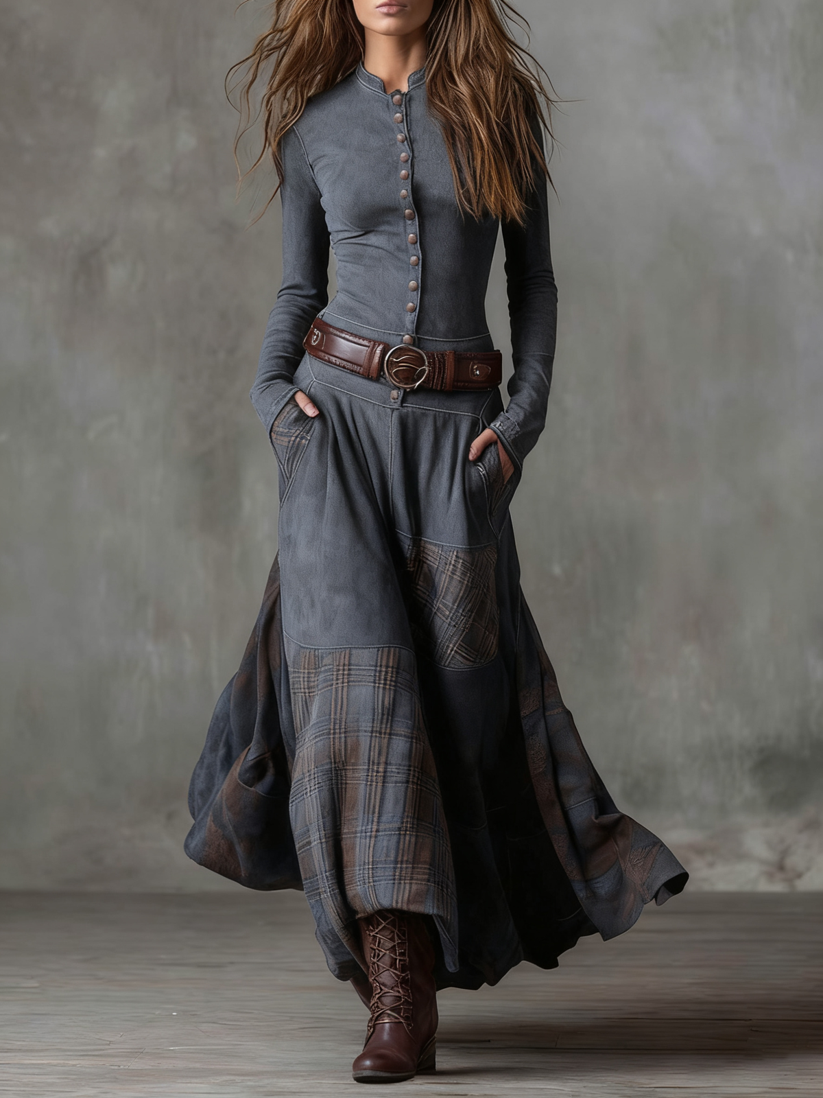 HELENA IVY | ABITO MAXI IN SUEDE PER LA NOTTE INVERNALE CON CINTURA