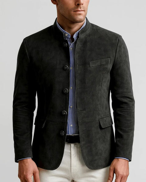 Blazer in camoscio con collo alla cinese