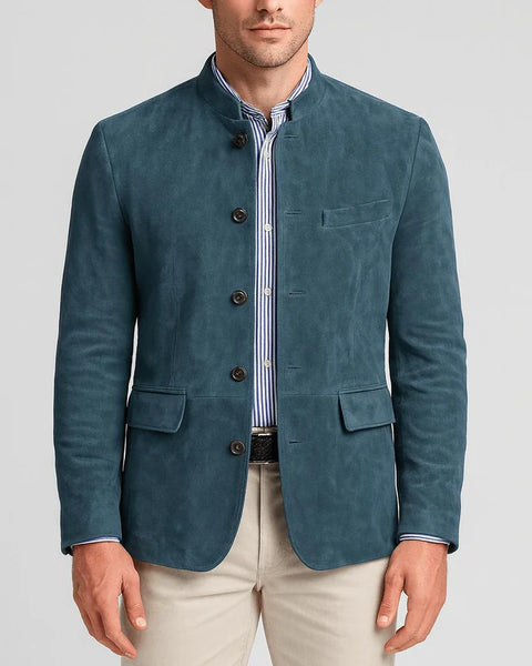 Blazer in camoscio con collo alla cinese