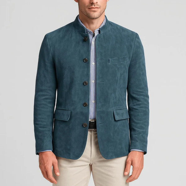 Blazer in camoscio con collo alla cinese
