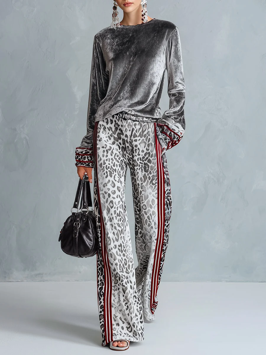 Completo Sofia – Velluto Argentato & Leopardo