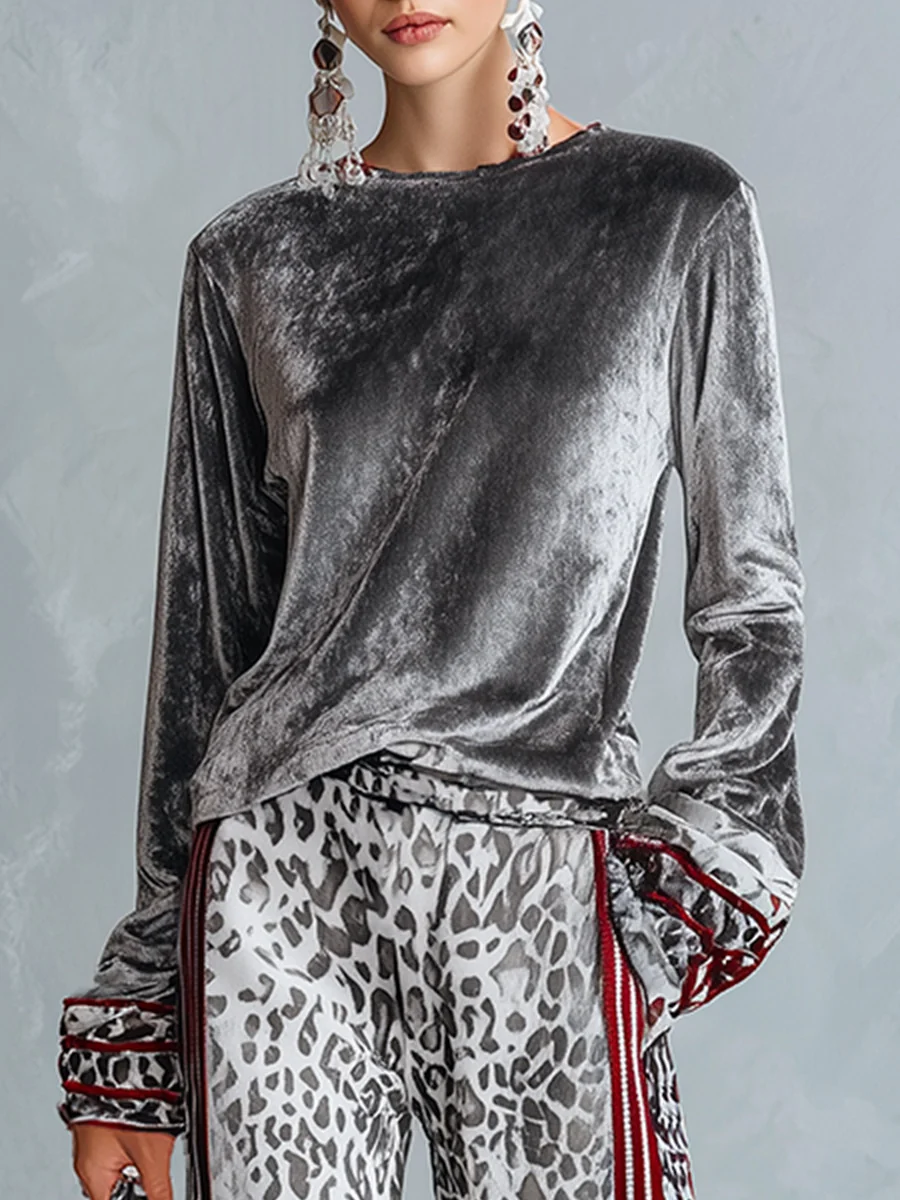 Completo Sofia – Velluto Argentato & Leopardo