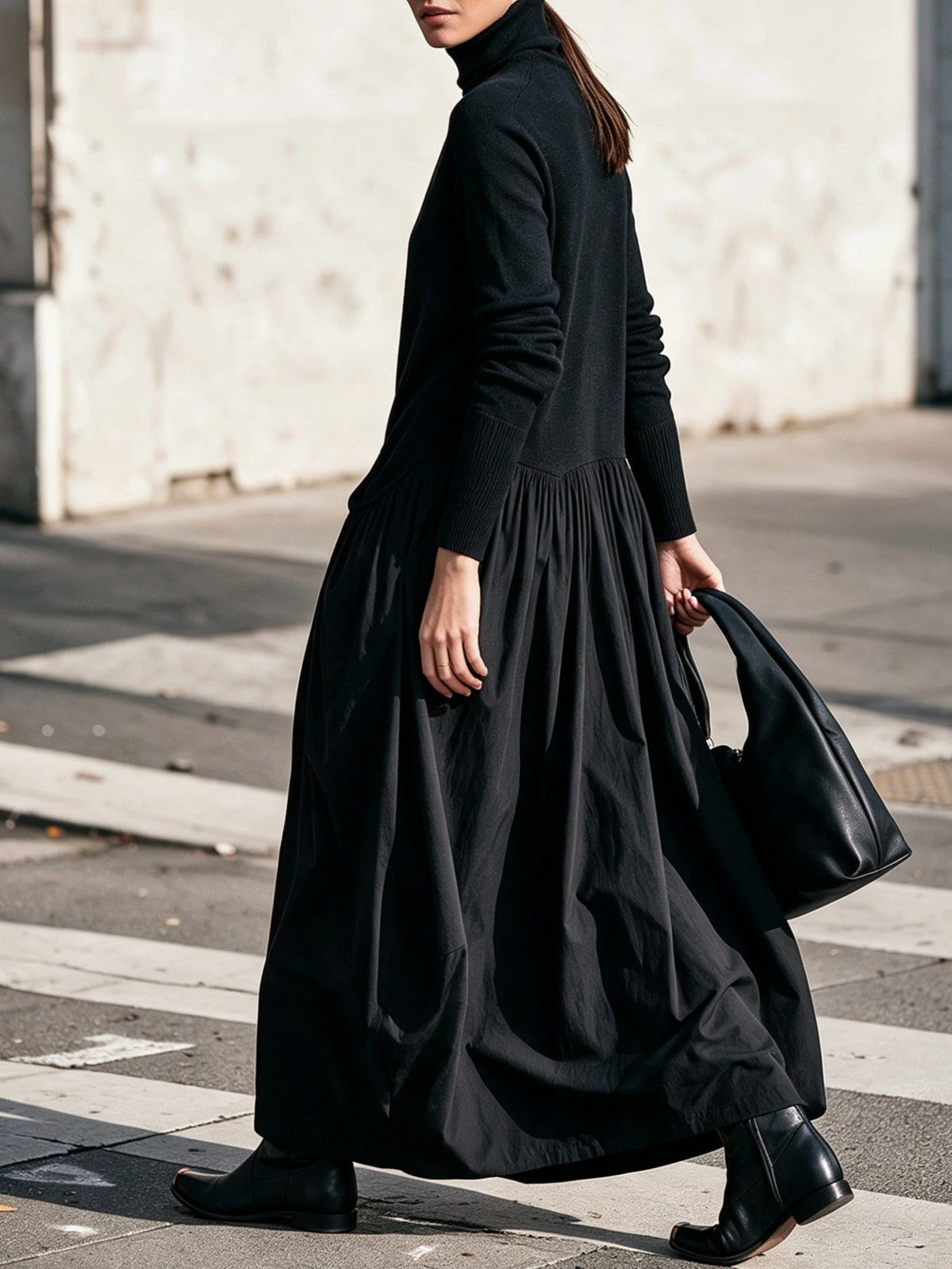 Abito Lungo Oversize con Collo Alto