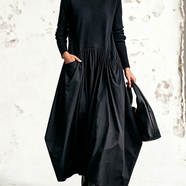 Abito Lungo Oversize con Collo Alto