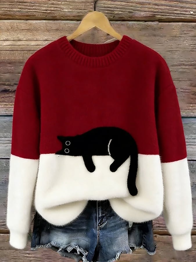 Chiara | Maglione elegante con fantasia di gatti