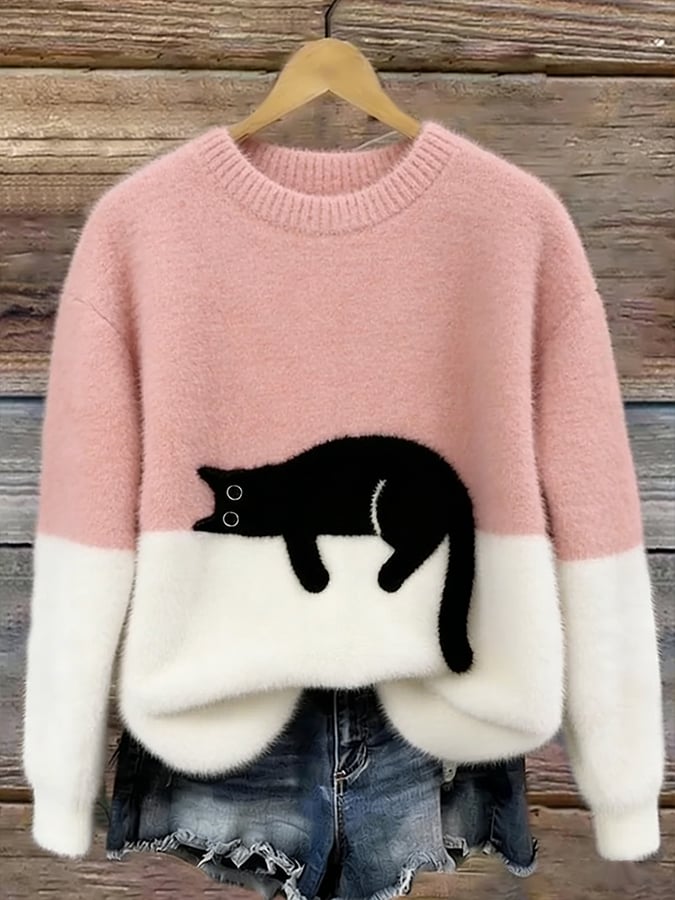 Chiara | Maglione elegante con fantasia di gatti