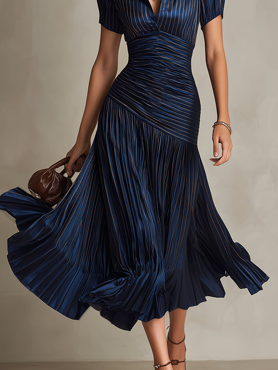 Eleanora | Vestito Midi in Satin a Strisce Retro